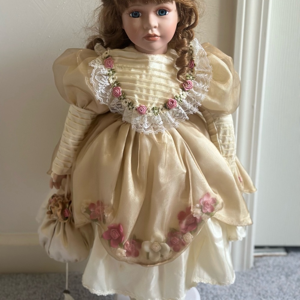 Victorian Cream and Pink Doll with Floral Accents